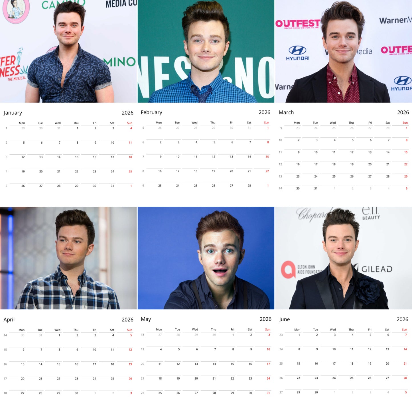 Chris Colfer 2026 Wall Calendar (Large Calendar) – Celebrity Fan Gift, Premium Wall Art