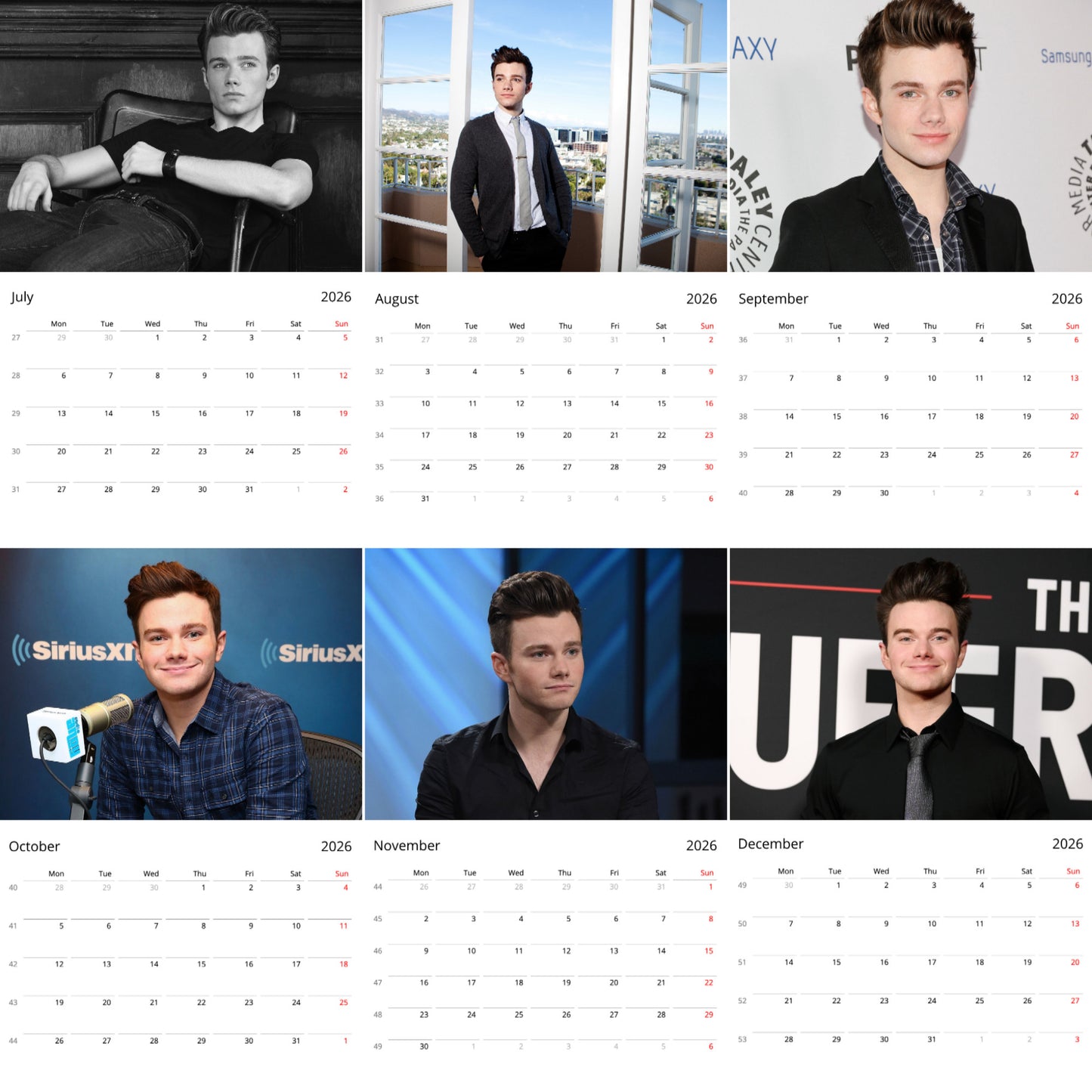 Chris Colfer 2026 Wall Calendar (Large Calendar) – Celebrity Fan Gift, Premium Wall Art