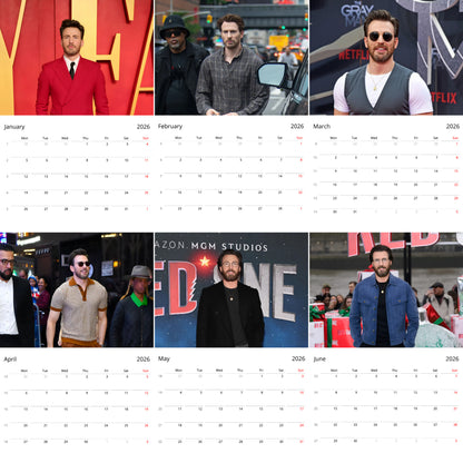 Chris Evans 2026 Wall Calendar – Premium Actor Calendar for Fans, Hollywood Superstar Gift