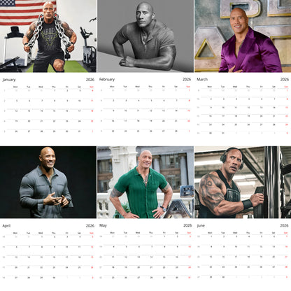 Dwayne Johnson 2026 Wall Calendar – Premium Actor & Wrestling Legend Calendar for Fans, Hollywood Star Gift