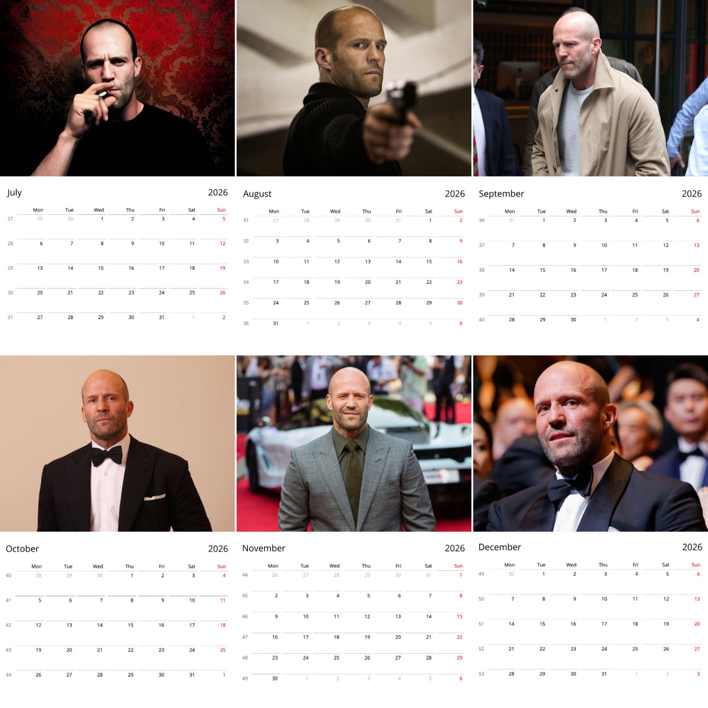 Jason Statham 2026 Wall Calendar (Large Calendar) – Celebrity Fan Gift, Premium Wall Art