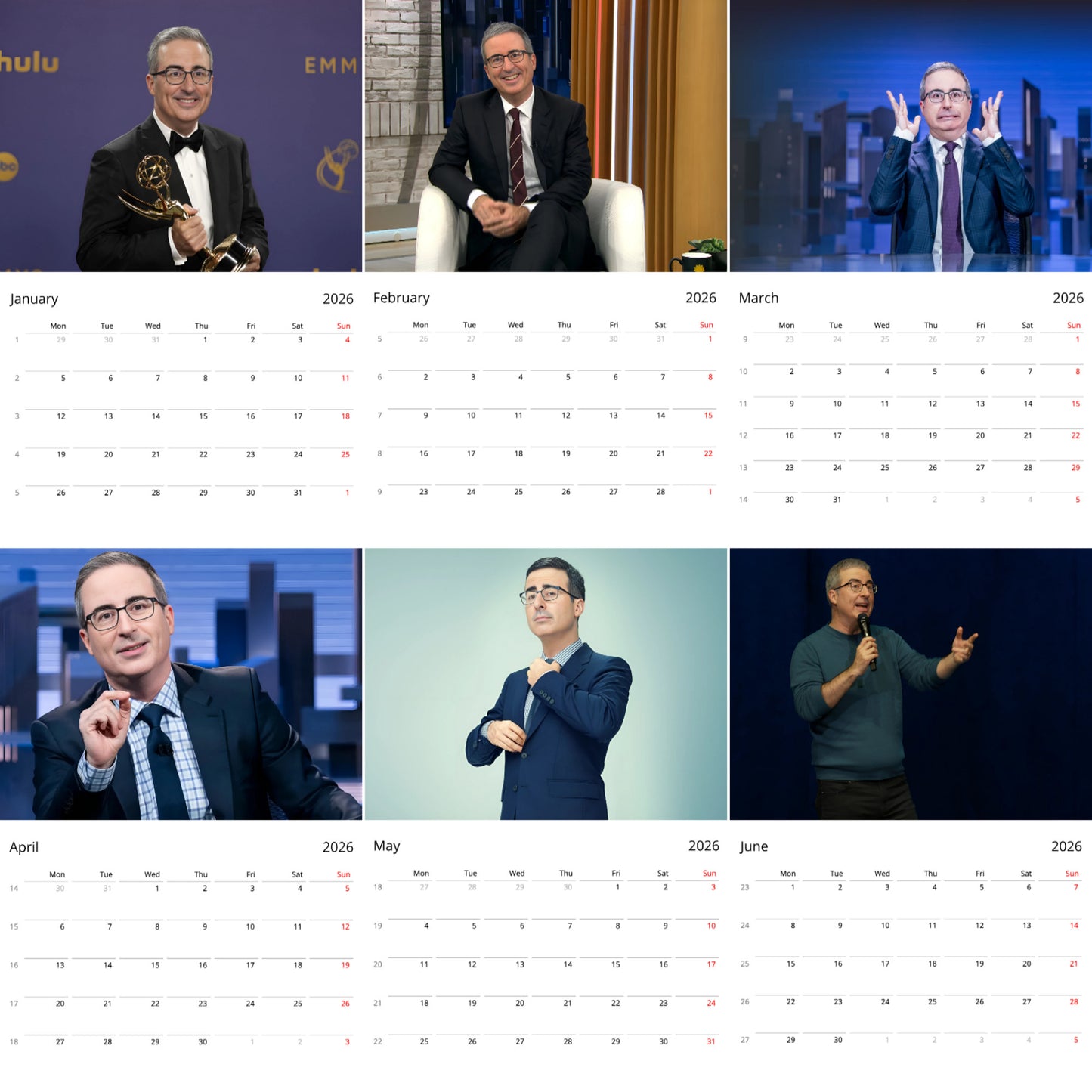 John Oliver 2026 Wall Calendar (Large Calendar) – Celebrity Fan Gift, Premium Wall Art