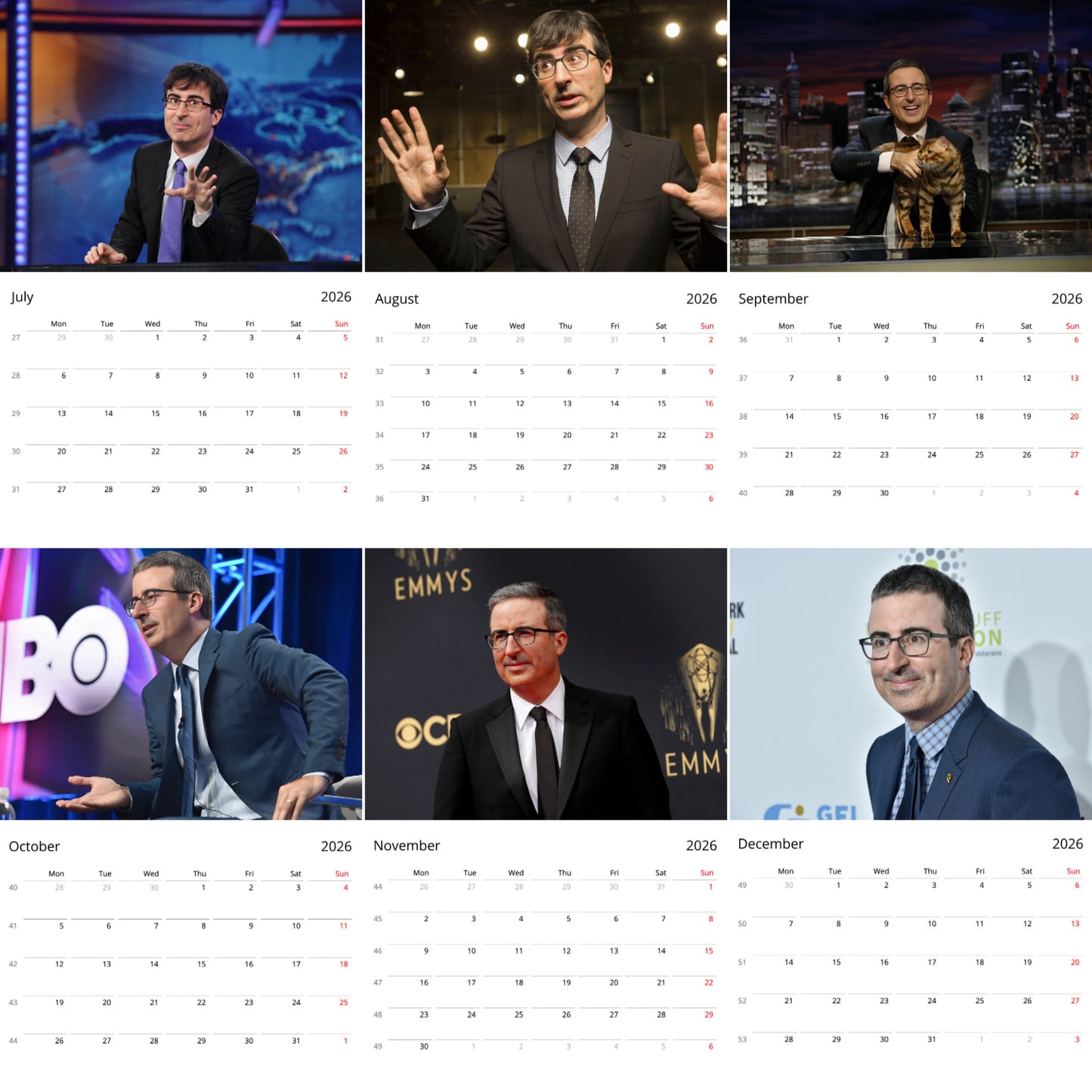 John Oliver 2026 Wall Calendar (Large Calendar) – Celebrity Fan Gift, Premium Wall Art