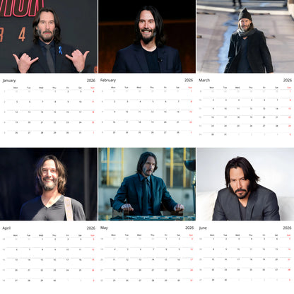 Keanu Reeves 2026 Wall Calendar – Premium Actor Calendar for Fans, Hollywood Icon Gift