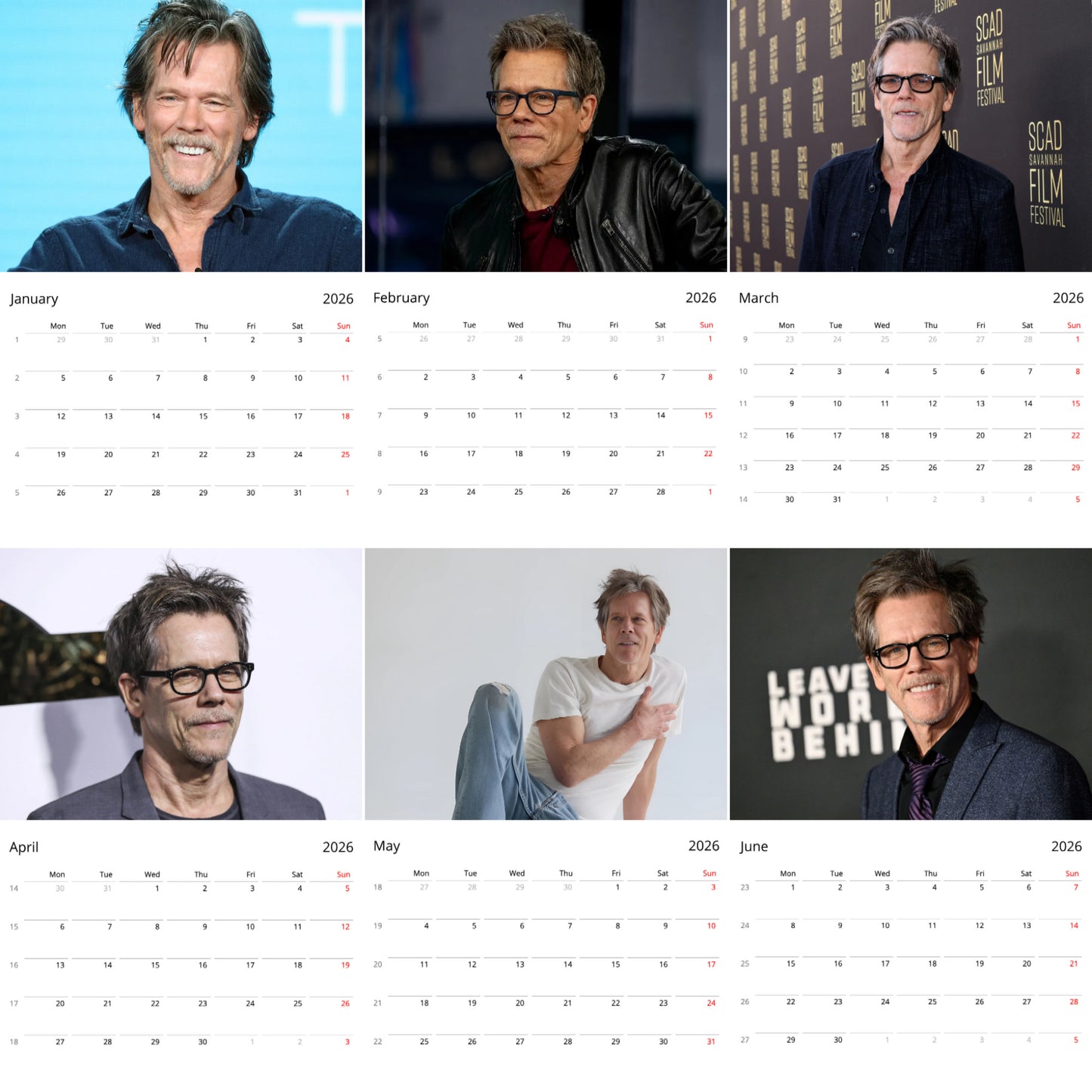 Kevin Bacon 2026 Wall Calendar (Large Calendar) – Celebrity Fan Gift, Premium Wall Art