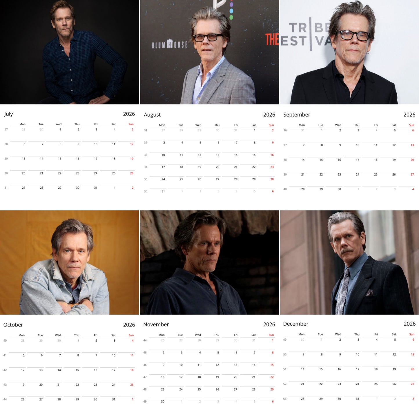 Kevin Bacon 2026 Wall Calendar (Large Calendar) – Celebrity Fan Gift, Premium Wall Art