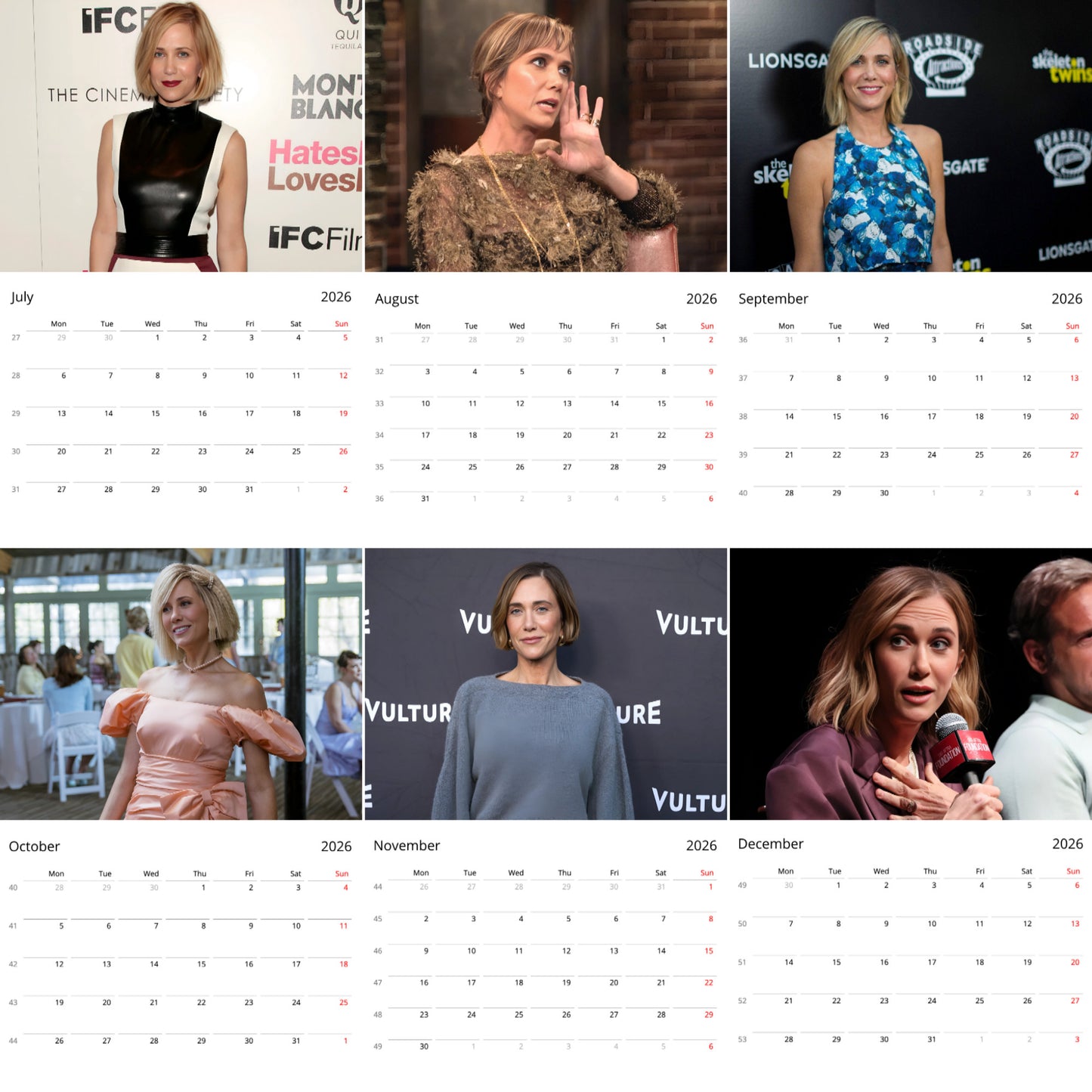 Kristen Wiig 2026 Wall Calendar (Large Calendar) – Celebrity Fan Gift, Premium Wall Art