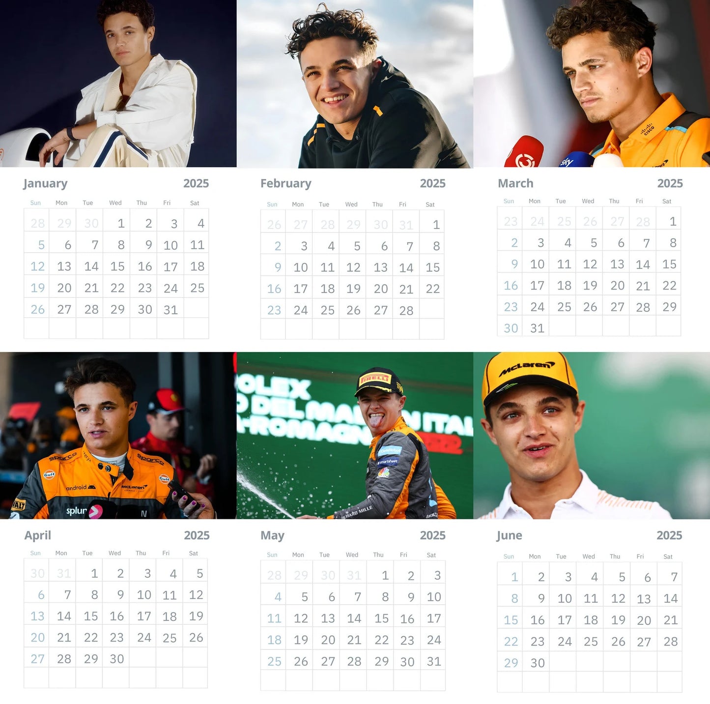 Lando Norris Wall Calendars 2025 (Large Size)