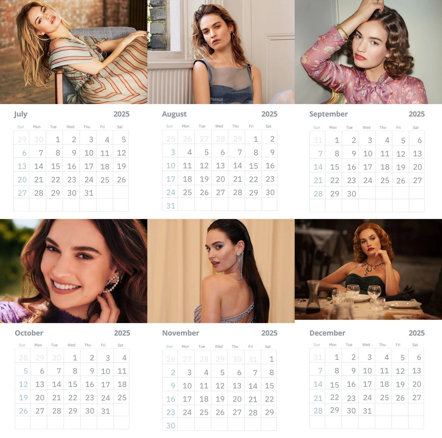 Lilly James Wall Calendars 2025 (Large Size)