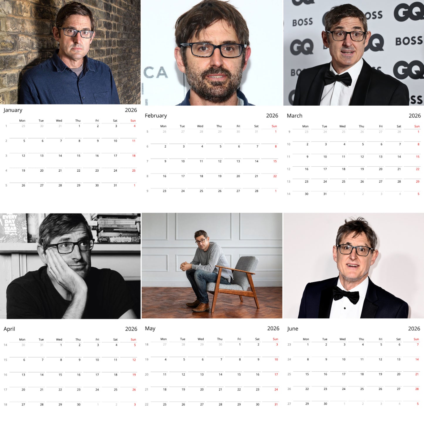 Louis Theroux 2026 Wall Calendar (Large Calendar) – Celebrity Fan Gift, Premium Wall Art