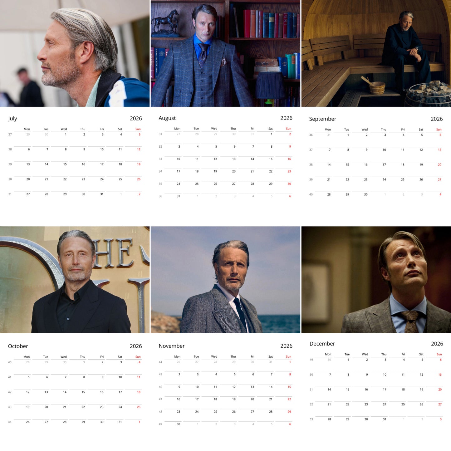 Mads Mikkelsen 2026 Wall Calendar (Large Calendar) – Celebrity Fan Gift, Premium Wall Art