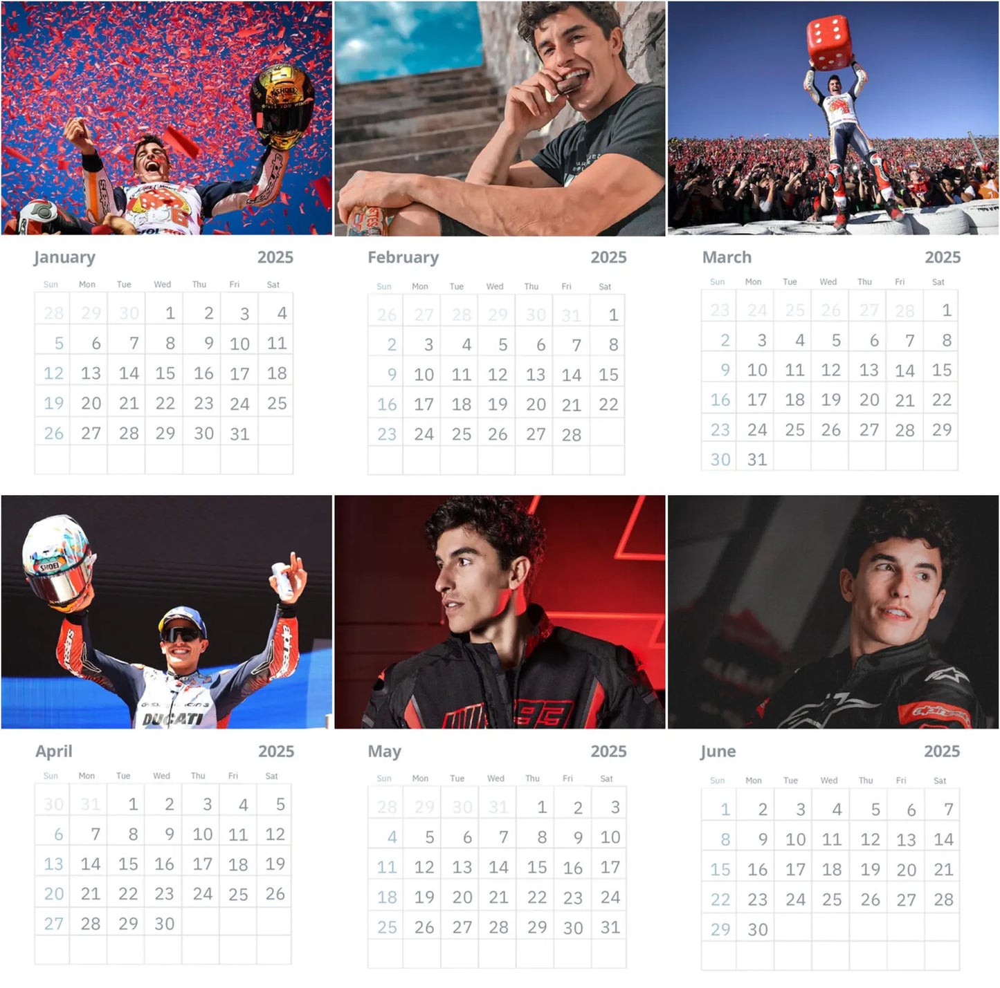 Marc Marquez Wall Calendar 2025 Vol 1 Large, large gift, MotoGP Champion, Repsol Honda Team, Racing Legend