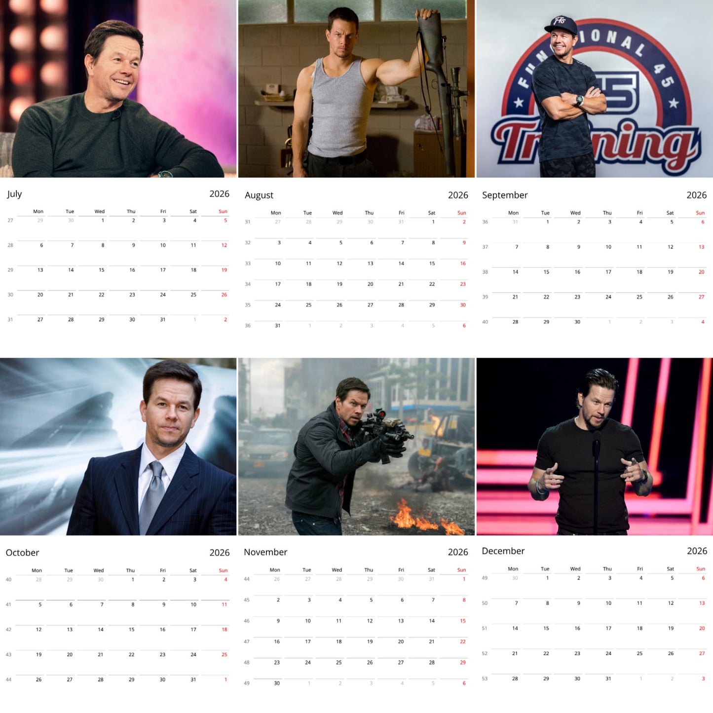 Mark Wahlberg 2026 Wall Calendar (Large Calendar) – Celebrity Fan Gift, Premium Wall Art