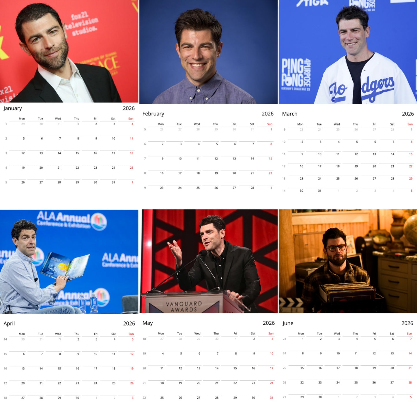 Max Greenfield 2026 Wall Calendar (Large Calendar) – Celebrity Fan Gift, Premium Wall Art
