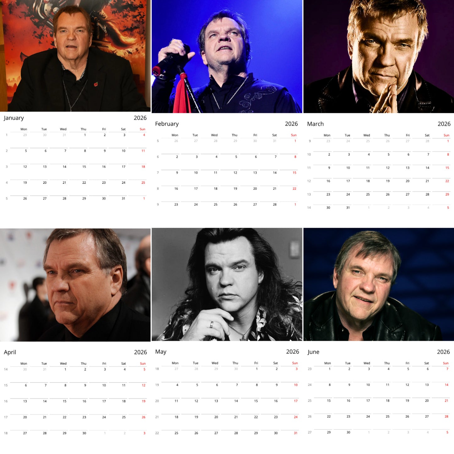 Meat Loaf 2026 Wall Calendar (Large Calendar) – Music Legend Fan Gift, Premium Wall Art