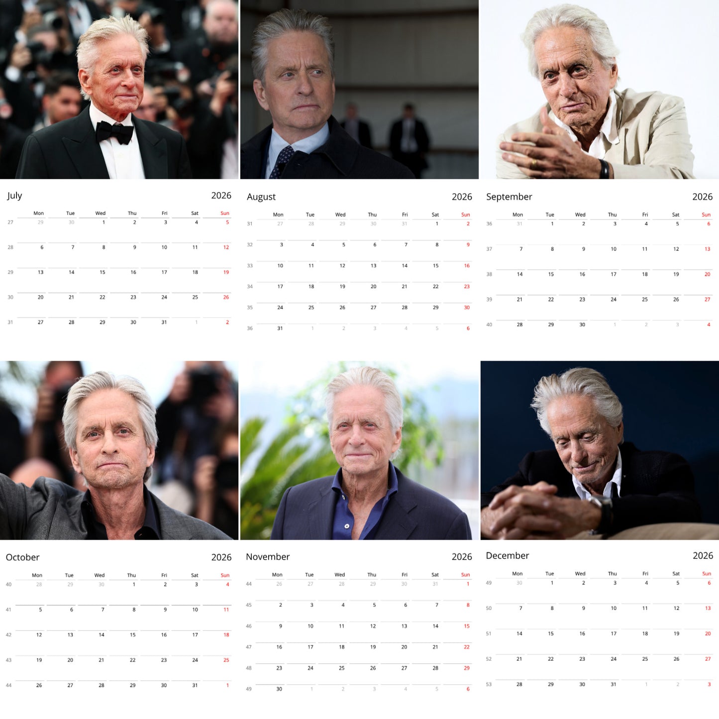 Michael Douglas 2026 Wall Calendar (Large Calendar) – Hollywood Icon