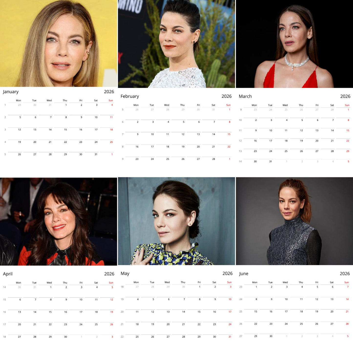 Michelle Monaghan 2026 Wall Calendar ( Large Calendar ) – Hollywood Star Collectors Edition