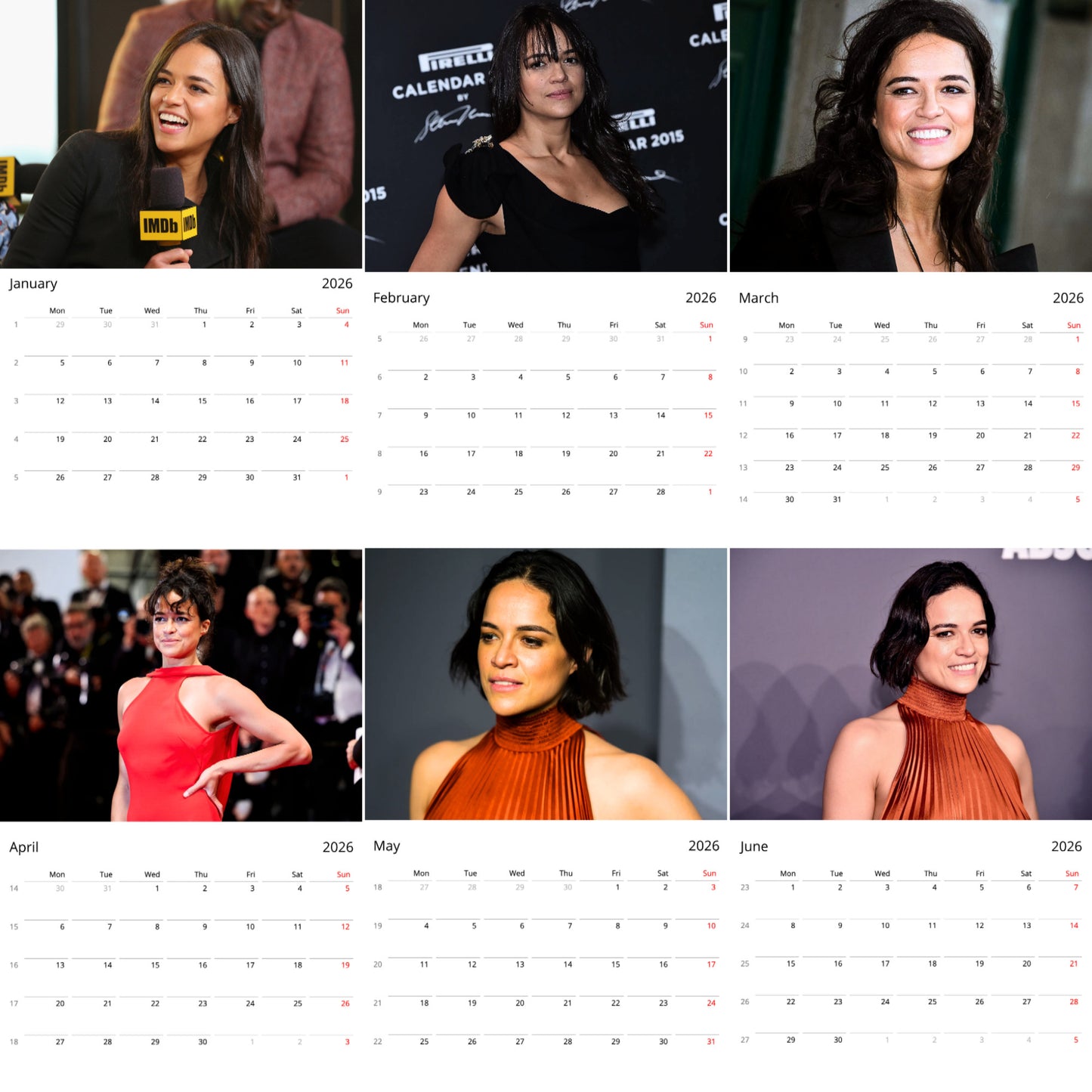 Michelle Rodriguez 2026 Wall Calendar ( Large Calendar ) – Fast & Furious Star Collectors Edition