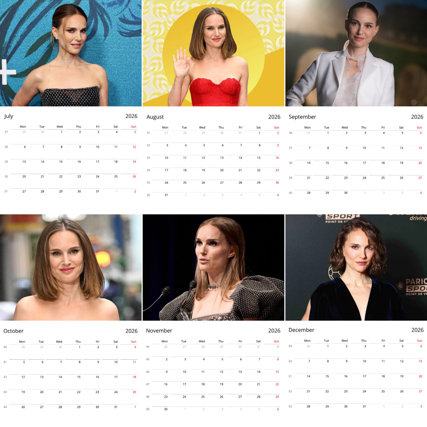 Natalie Portman 2026 Wall Calendar ( Large Calendar ) – Elegant Celebrity Calendar for Fans