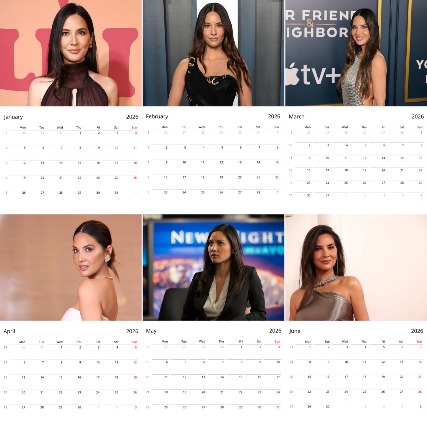 Olivia Munn 2026 Wall Calendar ( Large Calendar ) – Premium Celebrity Art Calendar for Fans