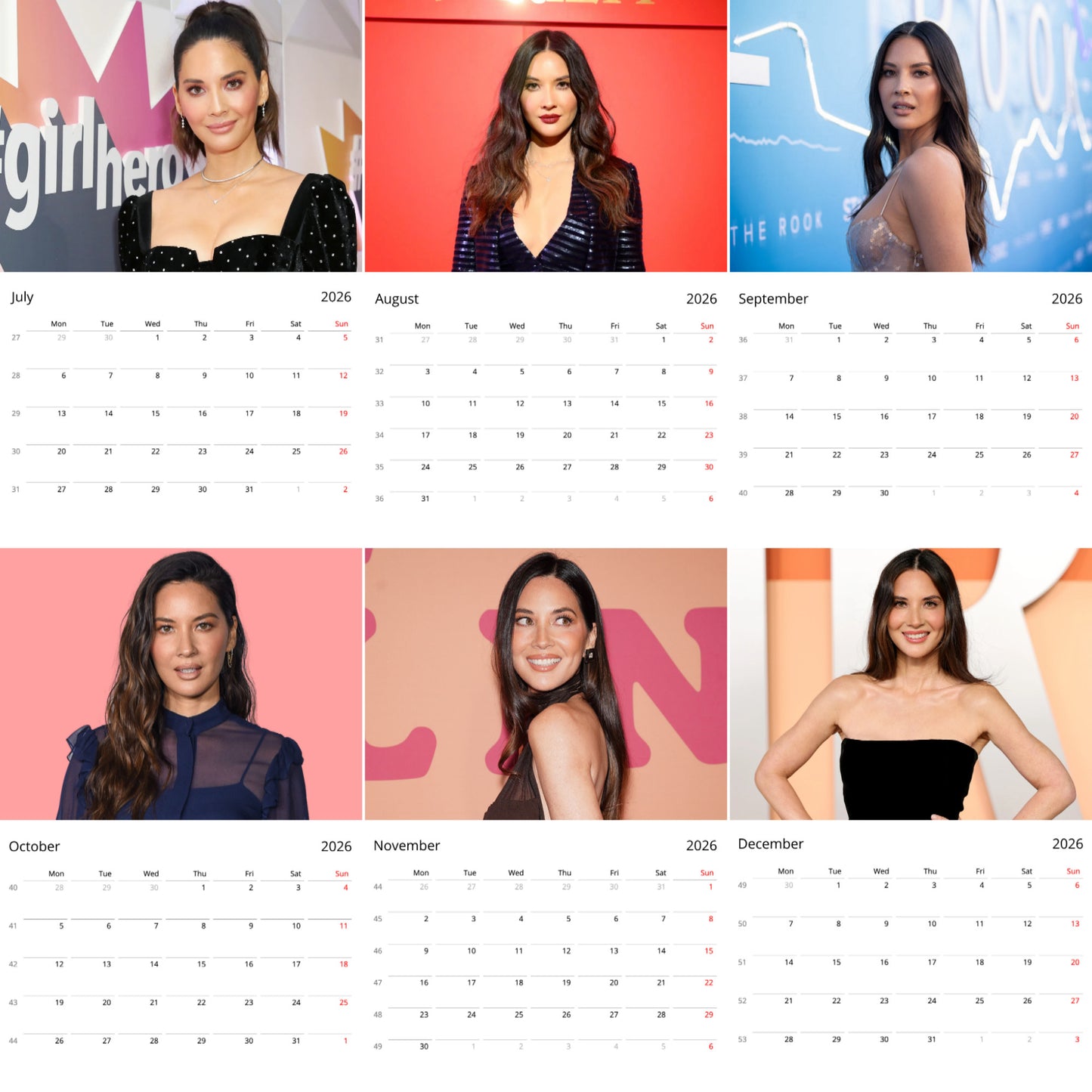 Olivia Munn 2026 Wall Calendar ( Large Calendar ) – Premium Celebrity Art Calendar for Fans