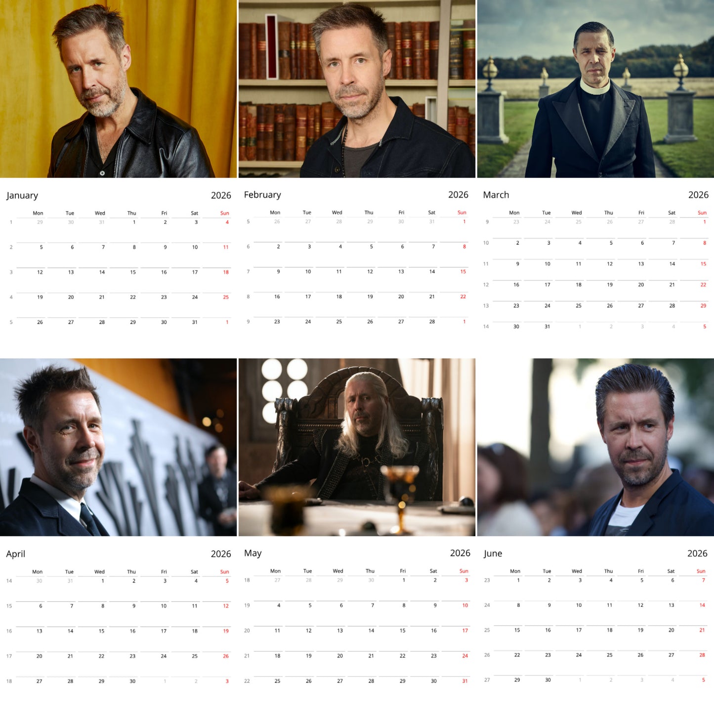 Paddy Considine 2026 Wall Calendar ( Large Calendar ) – Actor Fan Gift, Premium Wall Art