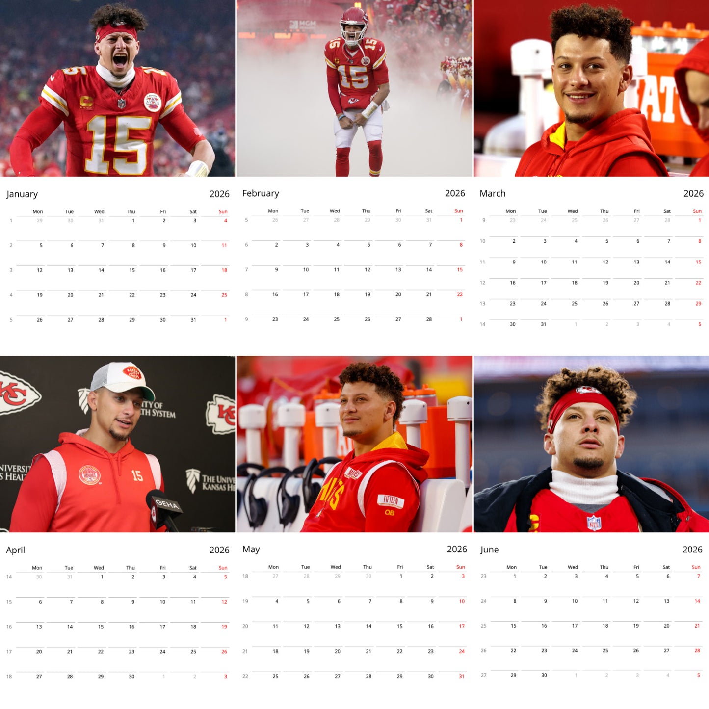 Patrick Mahomes 2026 Wall Calendar ( Large Calendar ) – Sports Fan Gift, Premium Wall Art