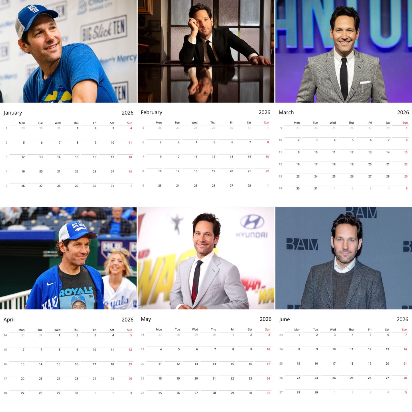 Paul Rudd 2026 Wall Calendar ( Large Calendar ) – Fan Gift, Celebrity Wall Art Calendar