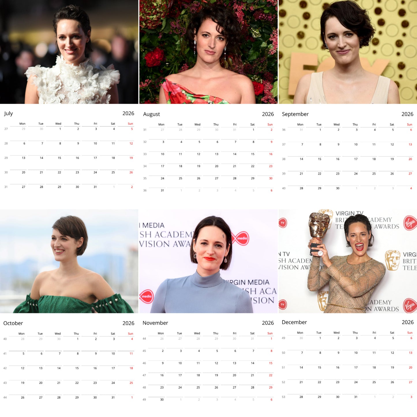 Phoebe Waller-Bridge 2026 Wall Calendar ( Large Calendar ) – Celebrity Fan Gift