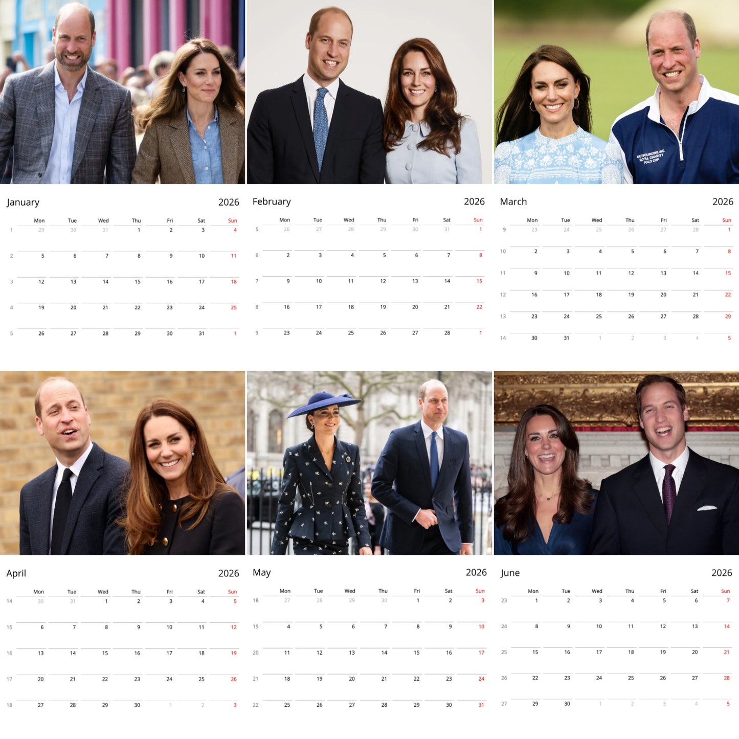 Prince William & Kate 2026 Wall Calendar ( Large Calendar ) – Royal Couple Fan Gift