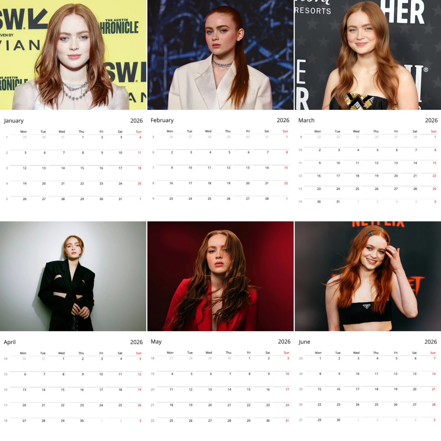 Sadie Sink 2026 Wall Calendar ( Large Calendar ) – Stunning Actress Calendar for Fans