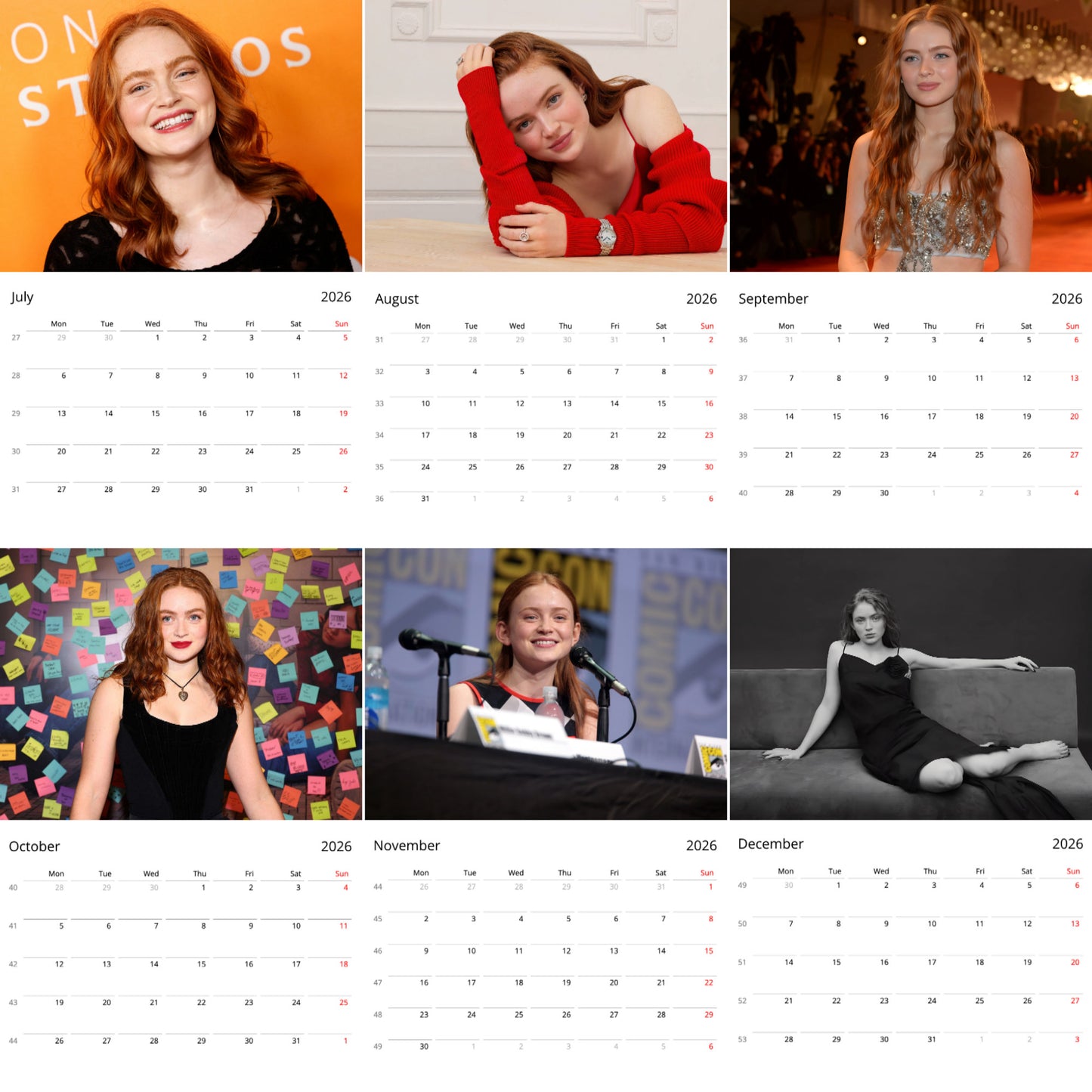 Sadie Sink 2026 Wall Calendar ( Large Calendar ) – Stunning Actress Calendar for Fans