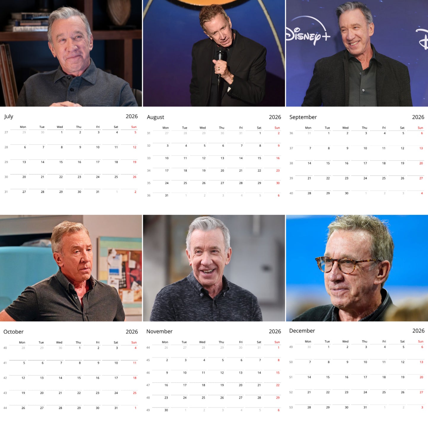 Tim Allen 2026 Wall Calendar ( Large Calendar ) – Exclusive Celebrity Poster Calendar for Fans