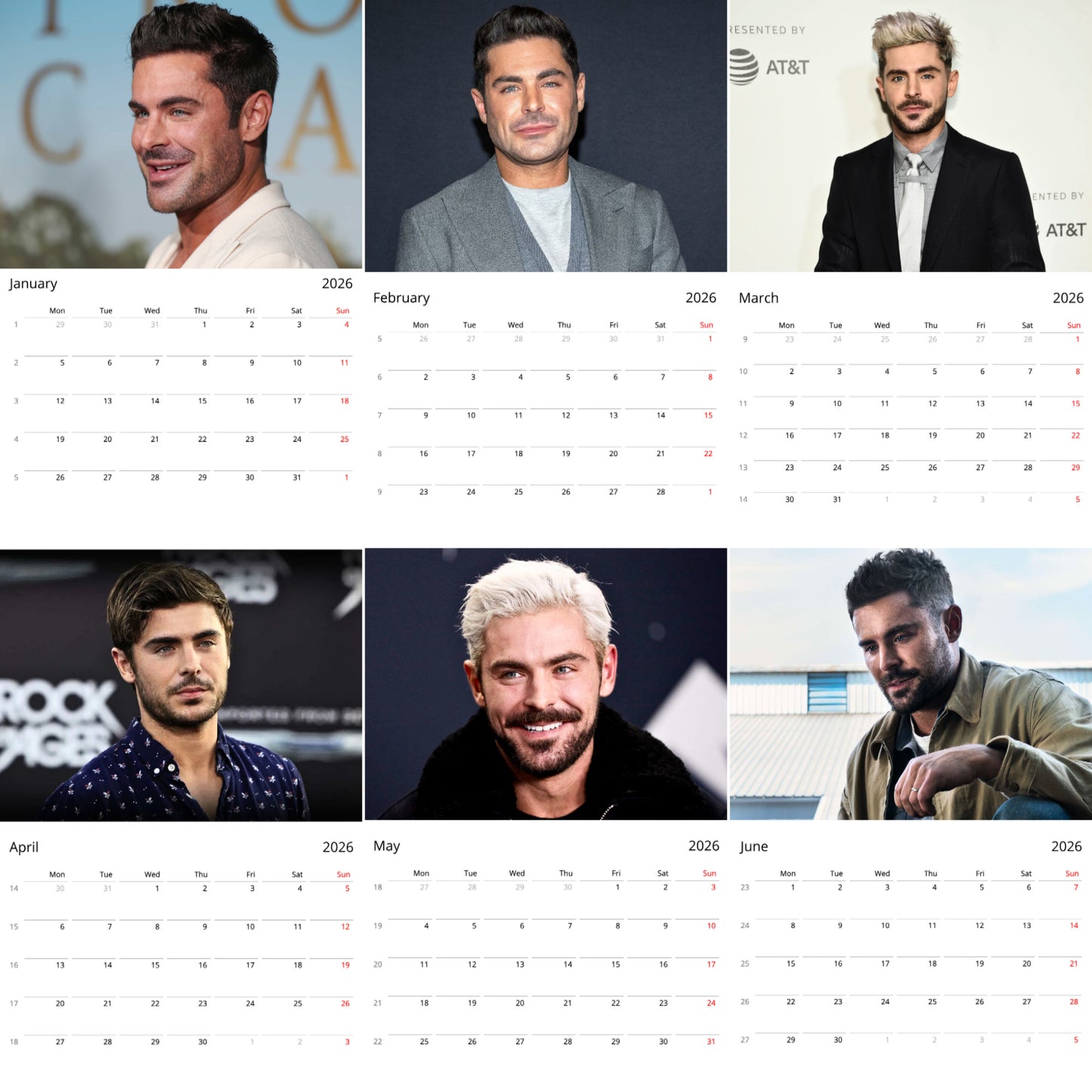Zac Efron 2026 Wall Calendar ( Large Calendar ) – Exclusive Celebrity Poster Calendar for Fans