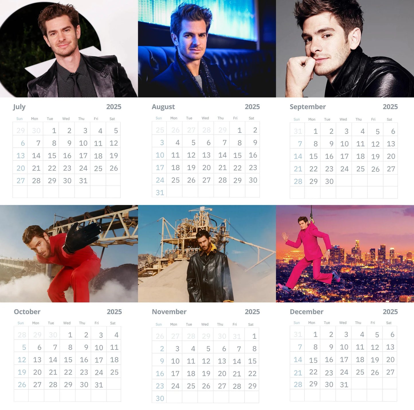 Andrew Garfield Wall Calendar 2025  (Large Size)