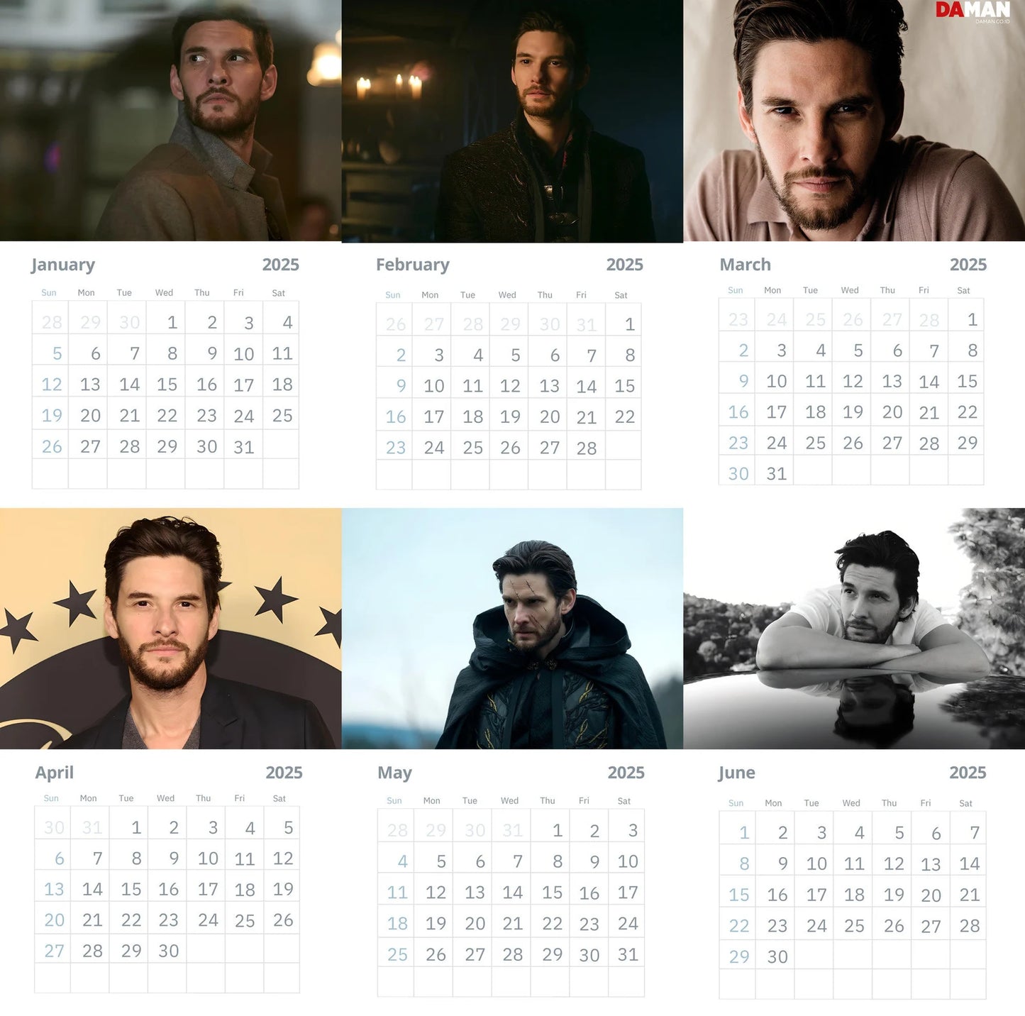 Ben Barnes 2025 Wall Calendars (Large Size)