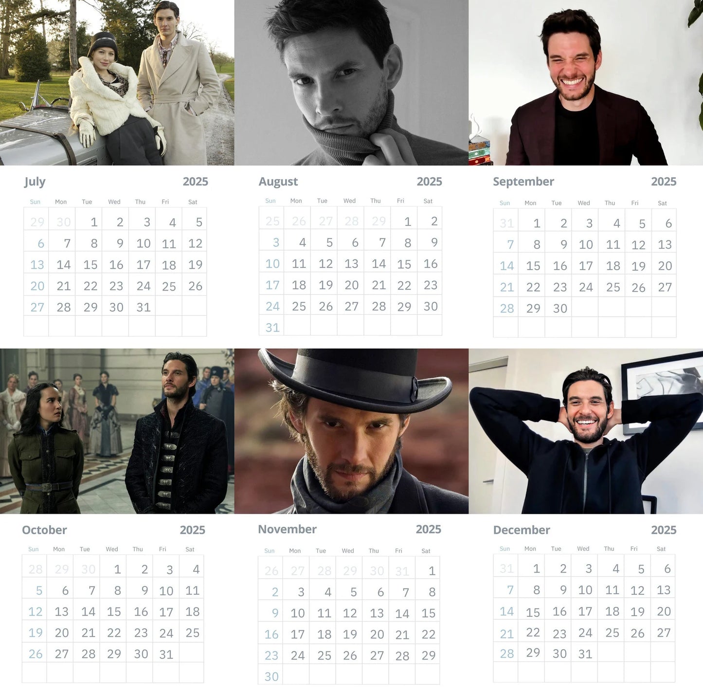 Ben Barnes 2025 Wall Calendars (Large Size)