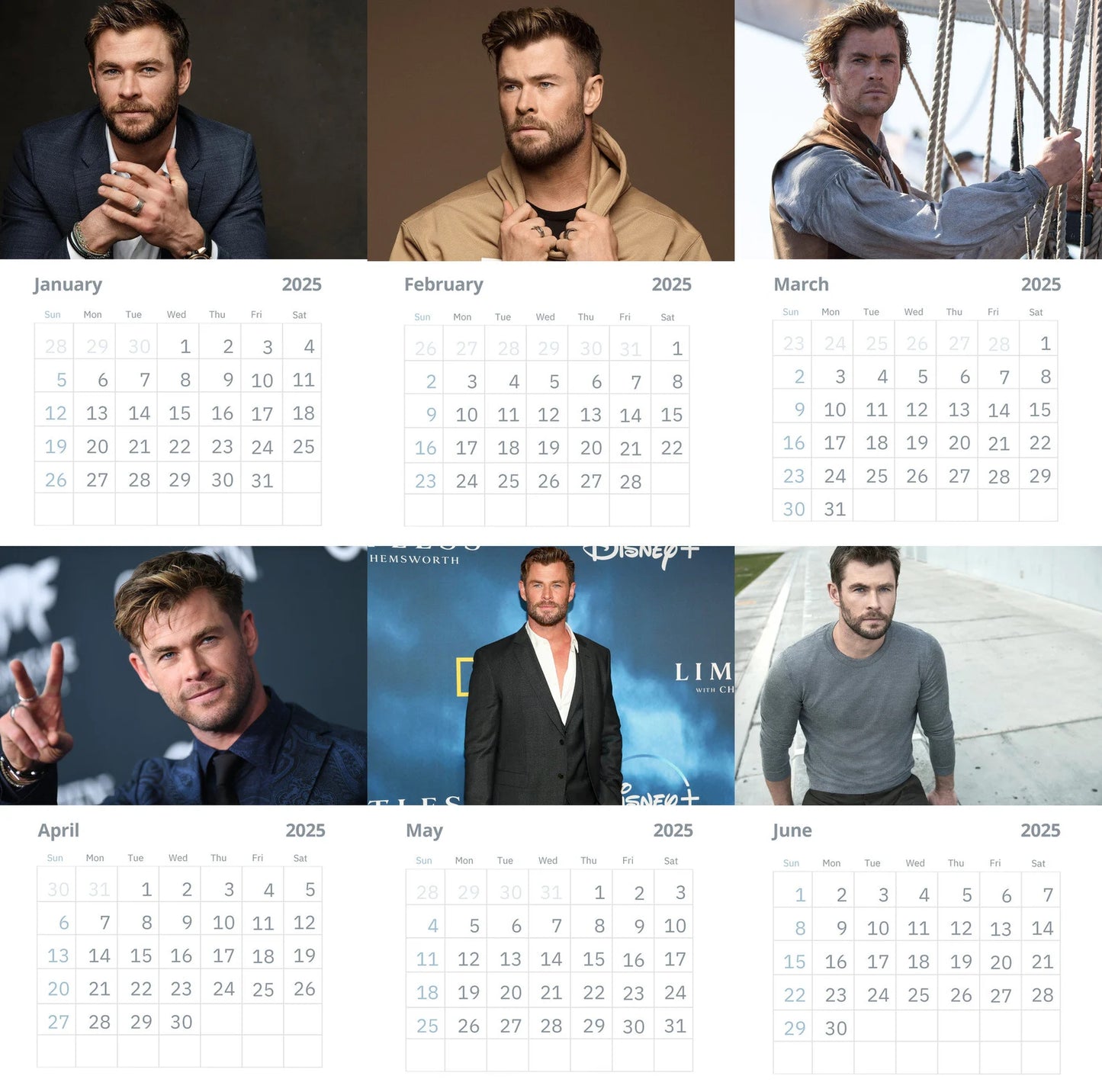 Chris Hemsworth Wall Calendars 2025 Vol 1 (Large Size)