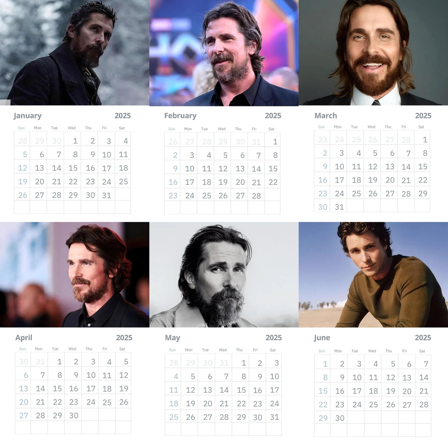 Christian Bale Wall calendars 2025(Large Size)