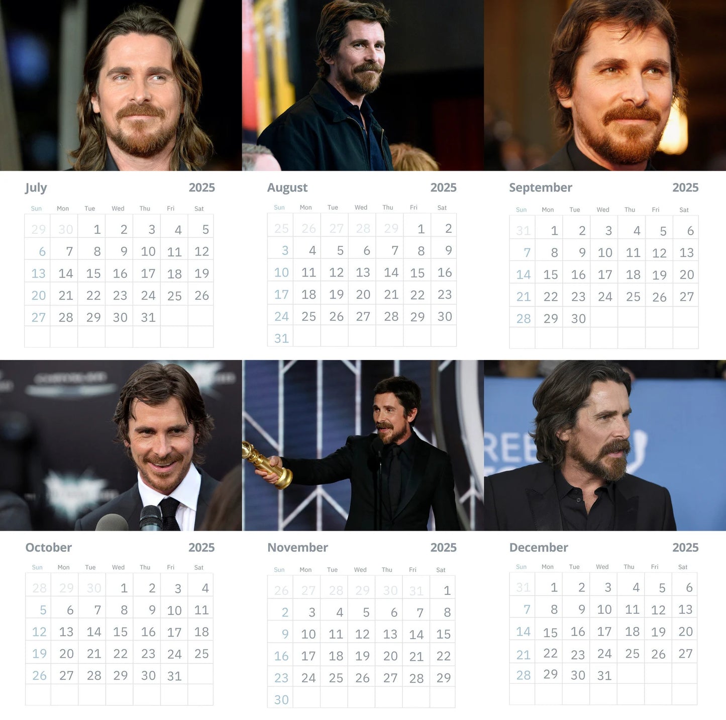 Christian Bale Wall calendars 2025(Large Size)