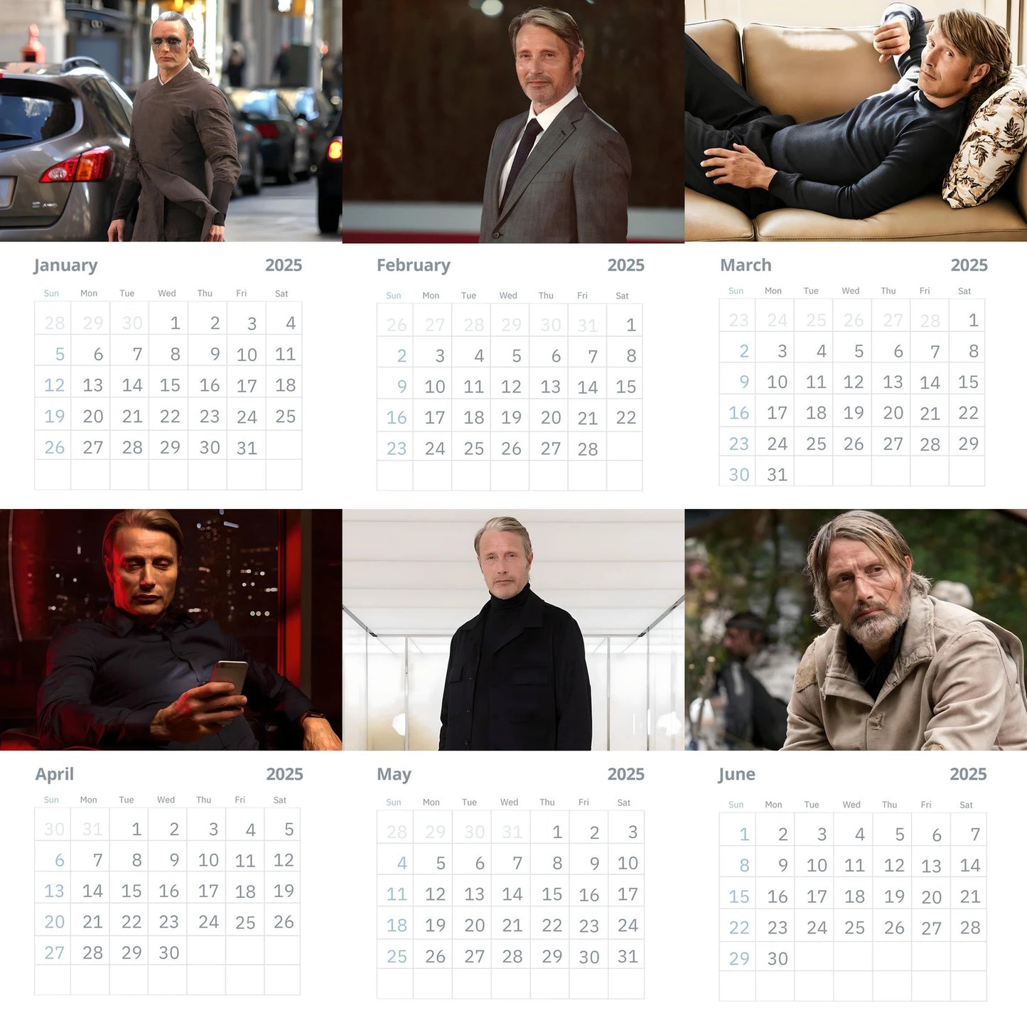 Mads Mikkelsen Wall calendars 2025 (Large Size)