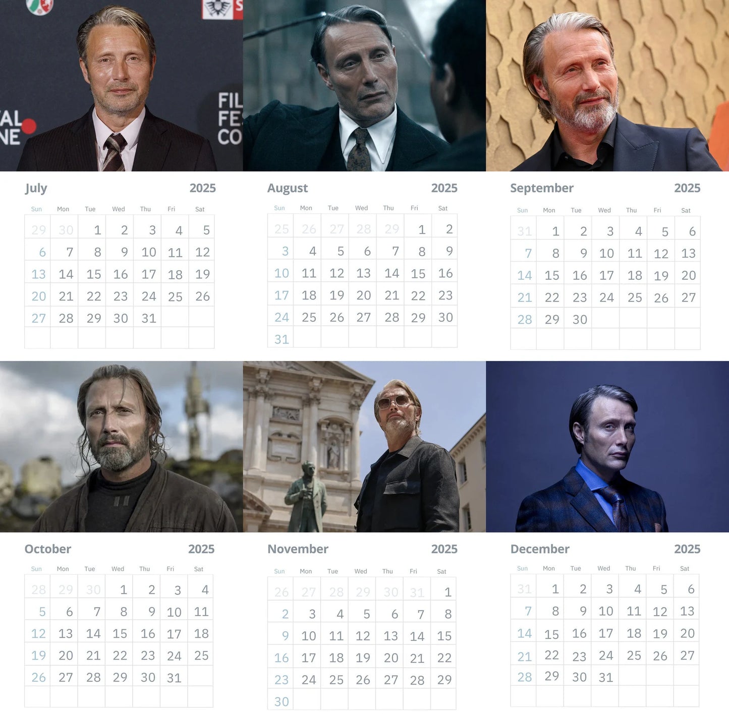 Mads Mikkelsen Wall calendars 2025 (Large Size)